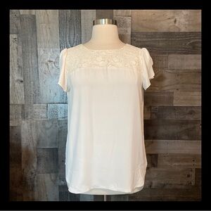 NWT! LOFT cream flowy top large floral crochet blouse neutral coquette Softgirl